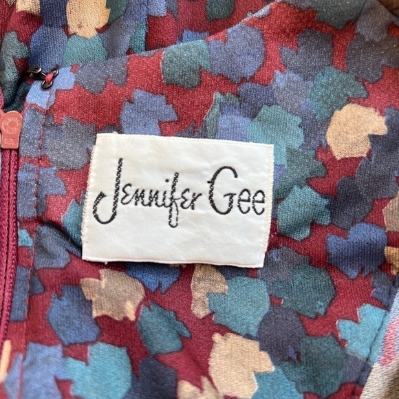 Vtg Jennifer Gee Geometric Print V Neck MIDI Dress - Picture 8 of 9